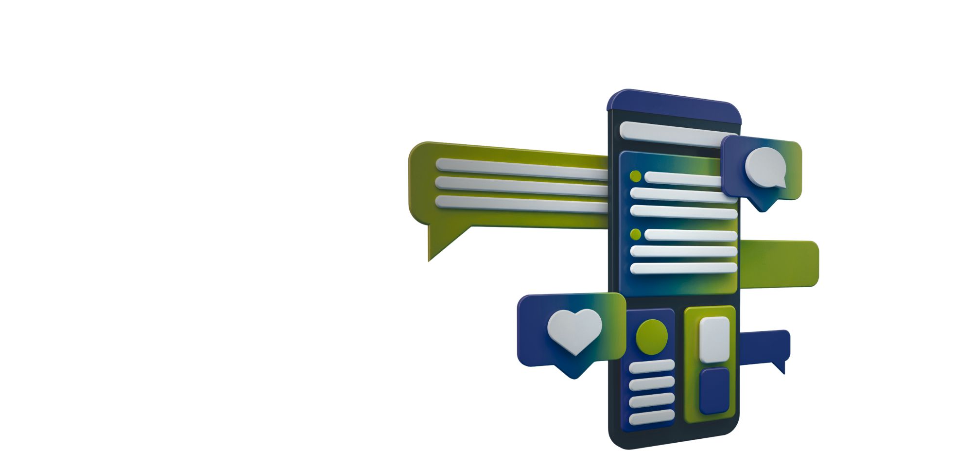 Ein stilisiertes Handy mit Sprechblasen und Social Media Symbolen