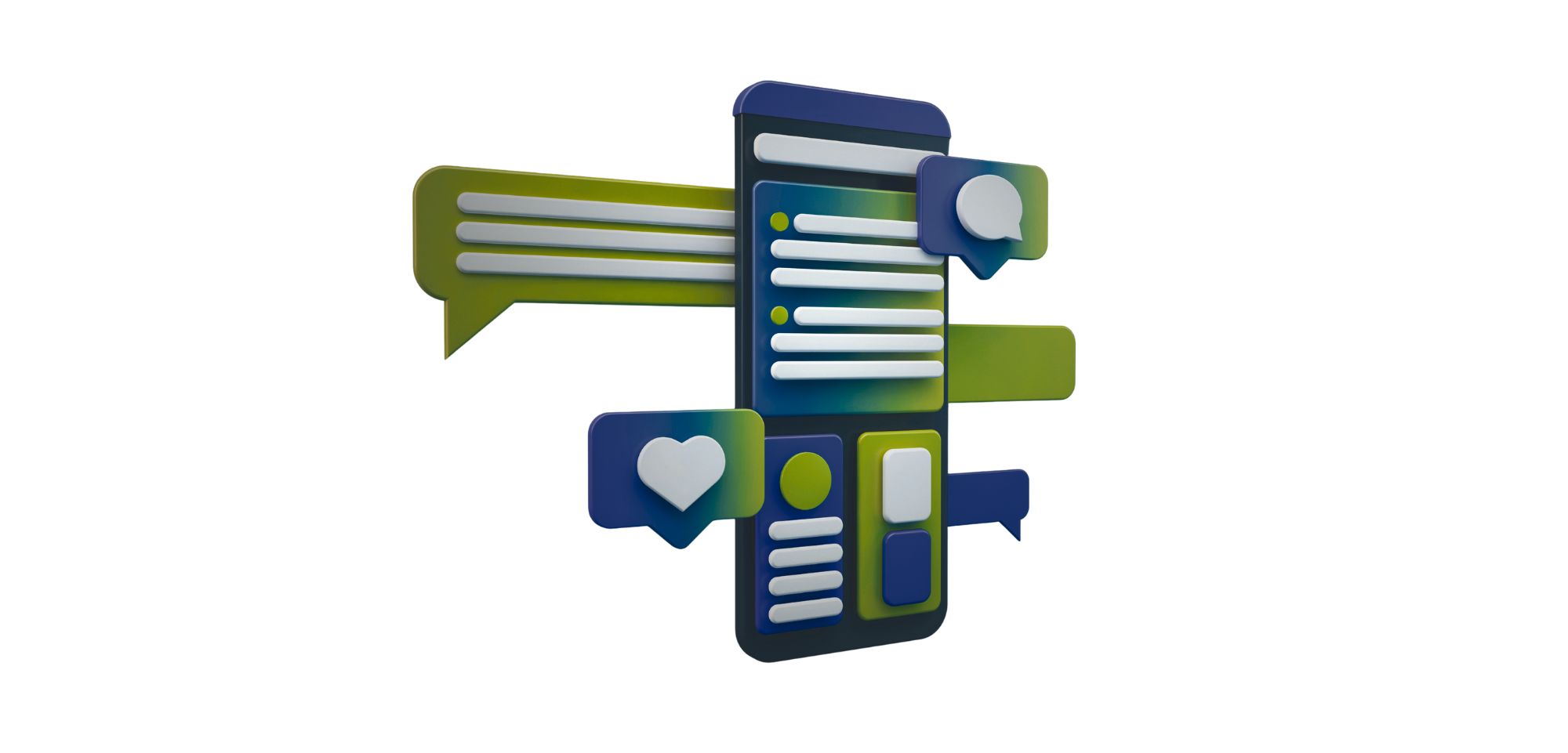 Ein stilisiertes Handy mit Sprechblasen und Social Media Symbolen