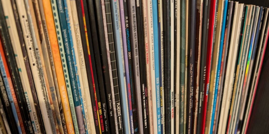Schallplatten in einem Regal