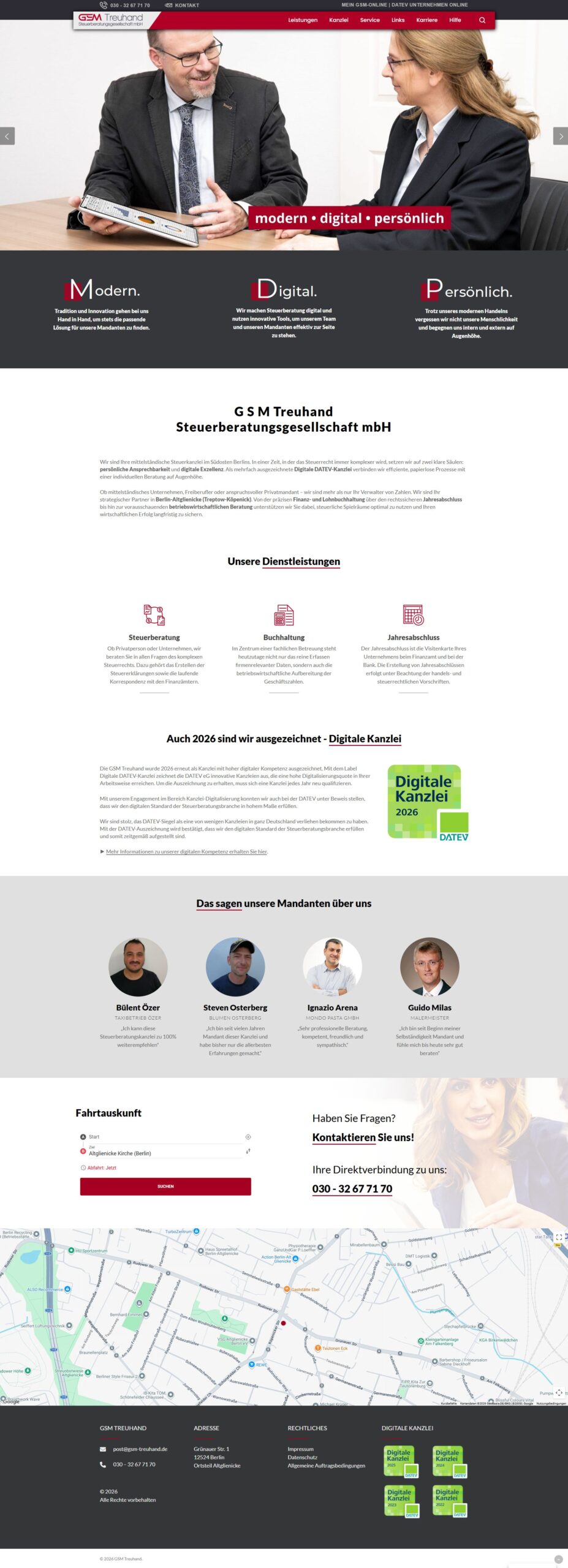 Screenshot der Website von GSM Treuhand