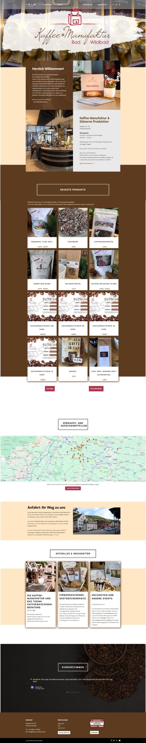 Screenshot Website Kaffeemanufaktur Bad Wildbad